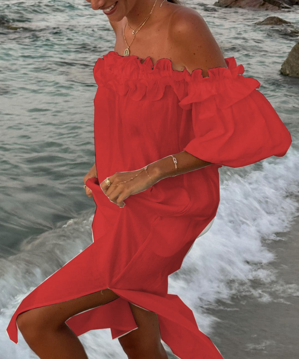 Valentina Maxi Dress for Women – Boho Off-Shoulder Cotton Dress with Ruffles & Bardot Neckline