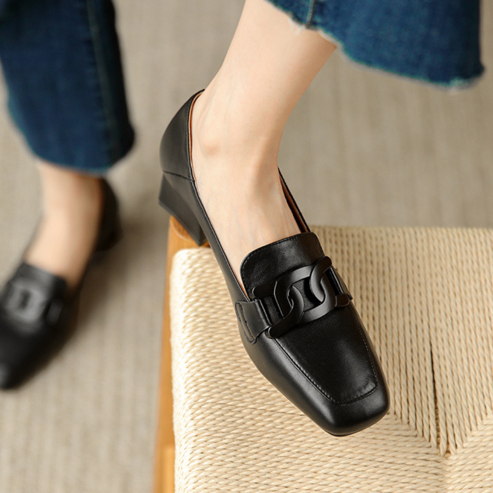 Evrynth Loafers for Women – Mary Jane Leather Shoes with Chunky Heel & Comfort