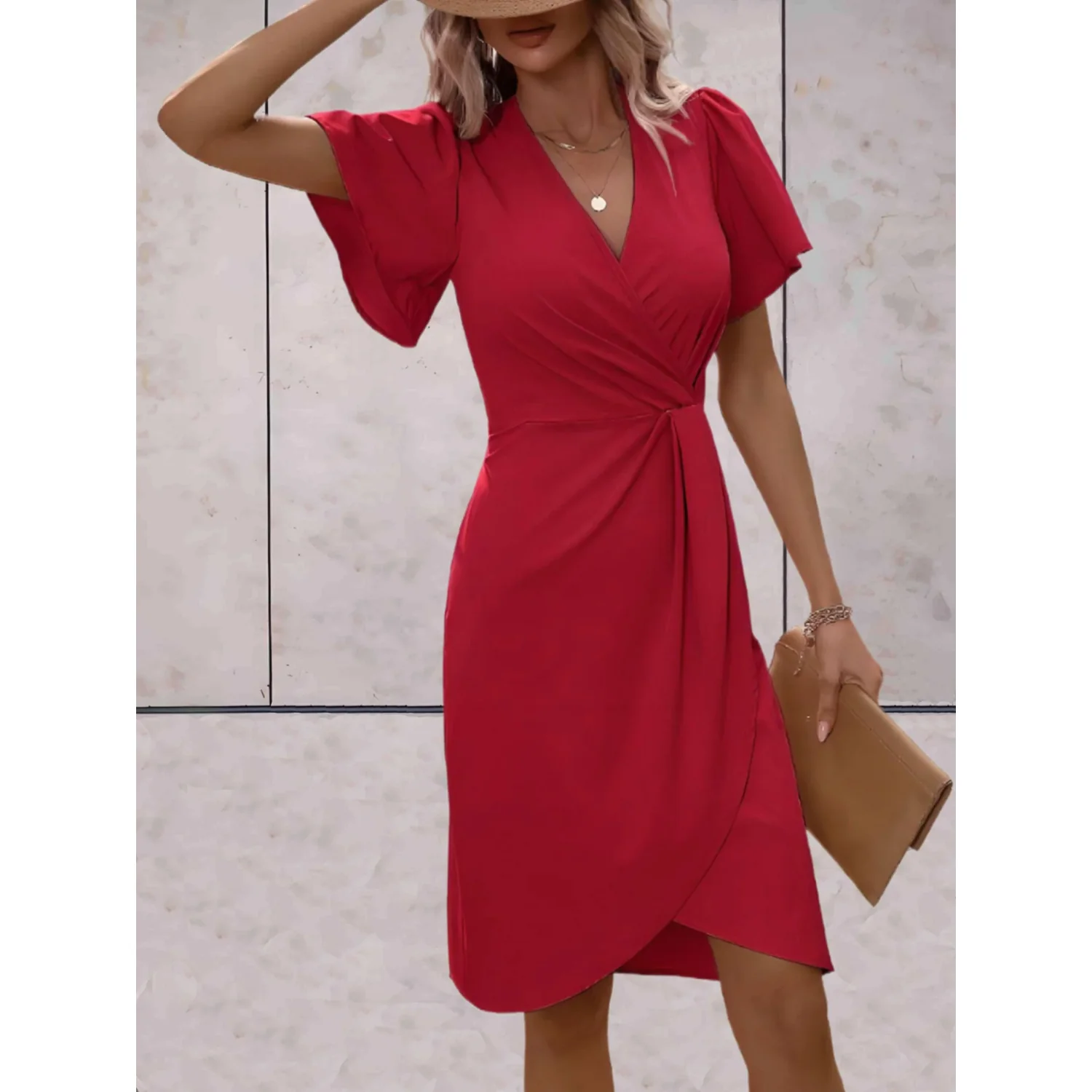 Brenda Wrap Dress for Women – Elegant Dress with Flowy Sleeves & V-Neckline for Evening