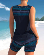 Bienna Tankini for Women – Geometric Design with Full Coverage & Comfortable Fit