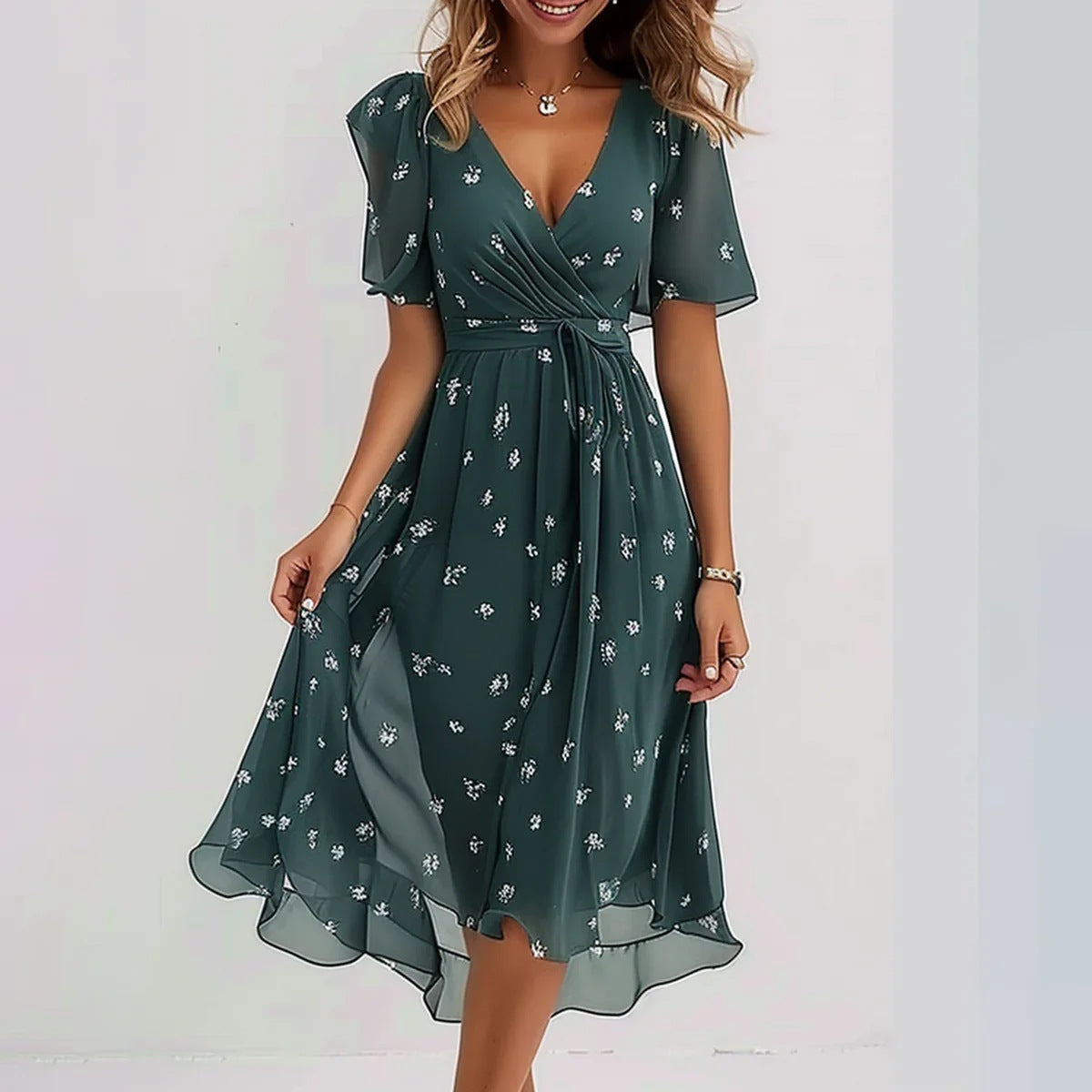 Clara Dress for Women – Elegant Short-Sleeve Dress with Flattering Cut & Timeless Design