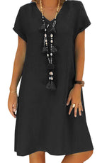 Jessa Dress for Women – Cotton Linen V-Neck, Loose A-Line Cut & Pockets, Midi Summer