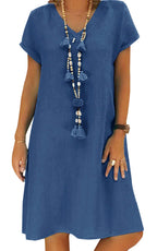 Jessa Dress for Women – Cotton Linen V-Neck, Loose A-Line Cut & Pockets, Midi Summer