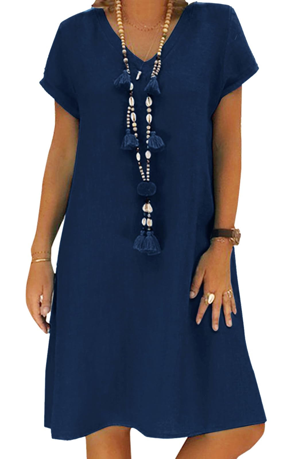 Jessa Dress for Women – Cotton Linen V-Neck, Loose A-Line Cut & Pockets, Midi Summer