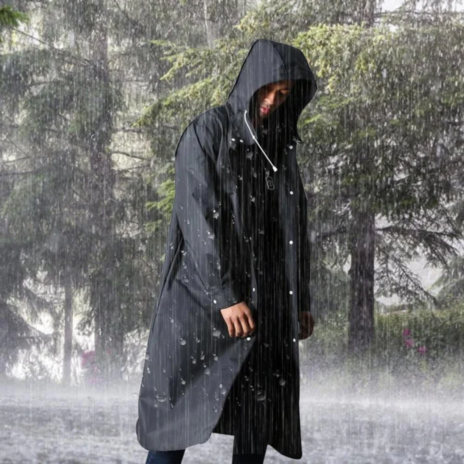 Adrien Raincoat for Men – Long Breathable Waterproof Coat with Adjustable Hood