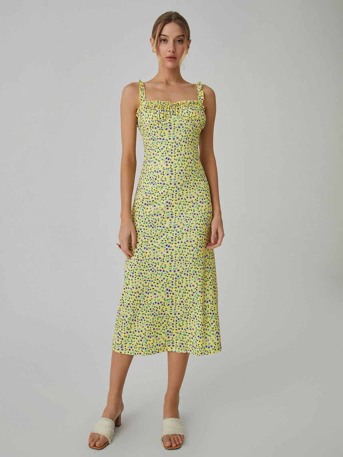 Chloe Boho Dress for Women – Holiday Midi Dress with Floral Print & Cami Straps