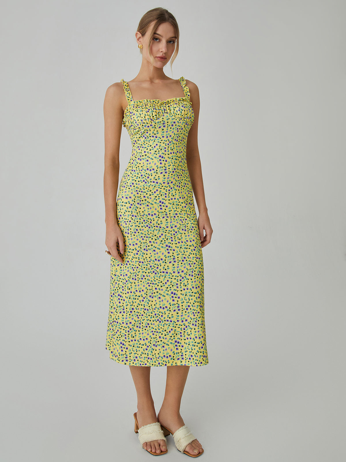 Chloe Boho Dress for Women – Holiday Midi Dress with Floral Print & Cami Straps