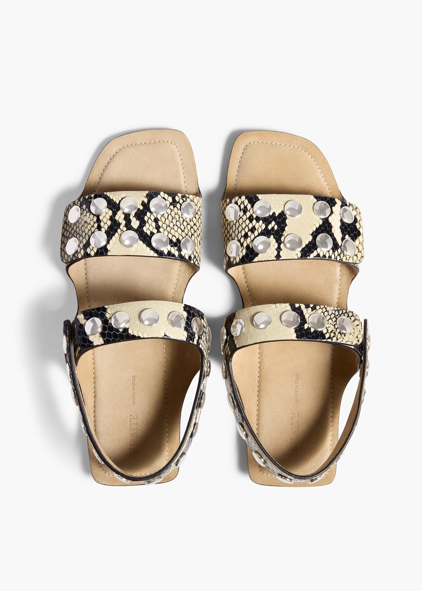 Boden Sandal in Natural Python-Embossed Leather with Silver Studs
