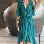 Aceline Wrap Dress for Women – Deep V-Neckline and Waist Belt for an Elegant Flattering Cut