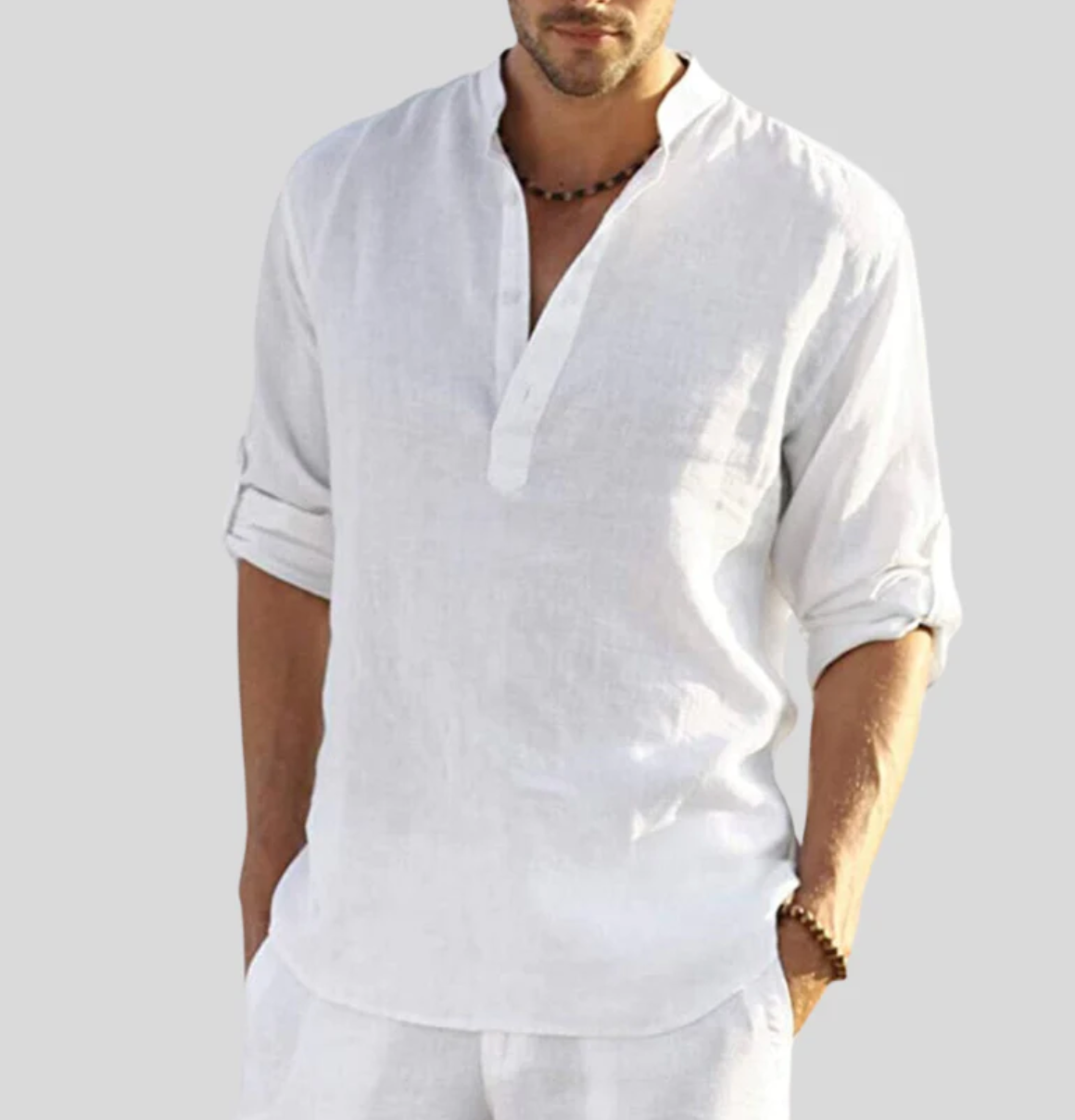 Ansel Linen Shirt for Men – Breathable Summer Shirt with Short Button Placket & Reversible Sleeves