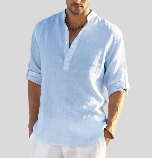 Ansel Linen Shirt for Men – Breathable Summer Shirt with Short Button Placket & Reversible Sleeves