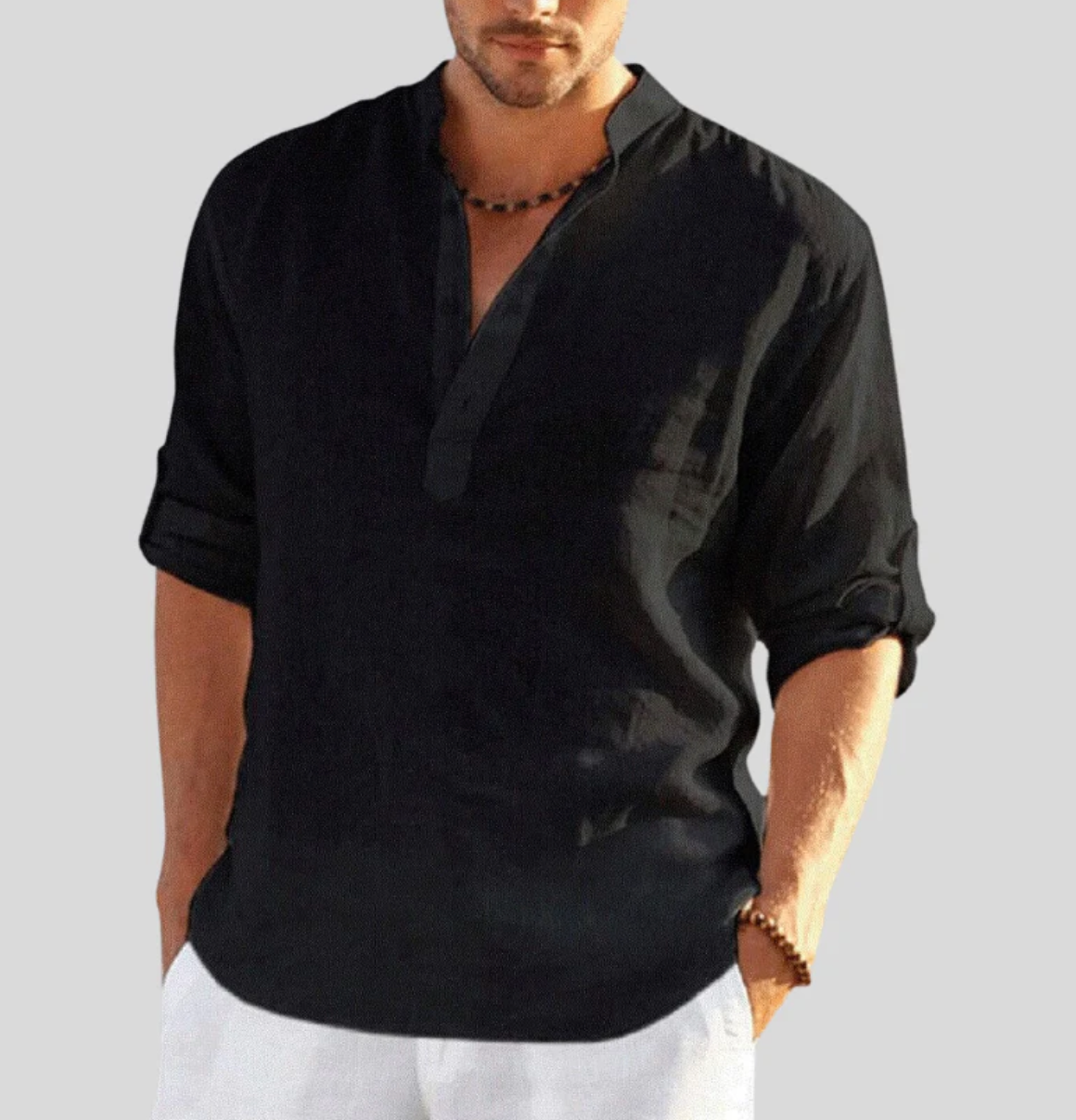 Ansel Linen Shirt for Men – Breathable Summer Shirt with Short Button Placket & Reversible Sleeves