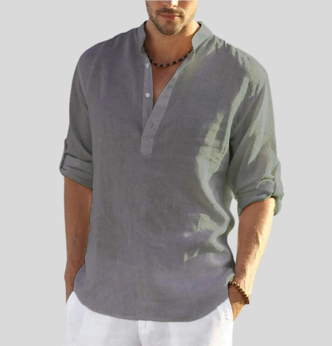 Ansel Linen Shirt for Men – Breathable Summer Shirt with Short Button Placket & Reversible Sleeves