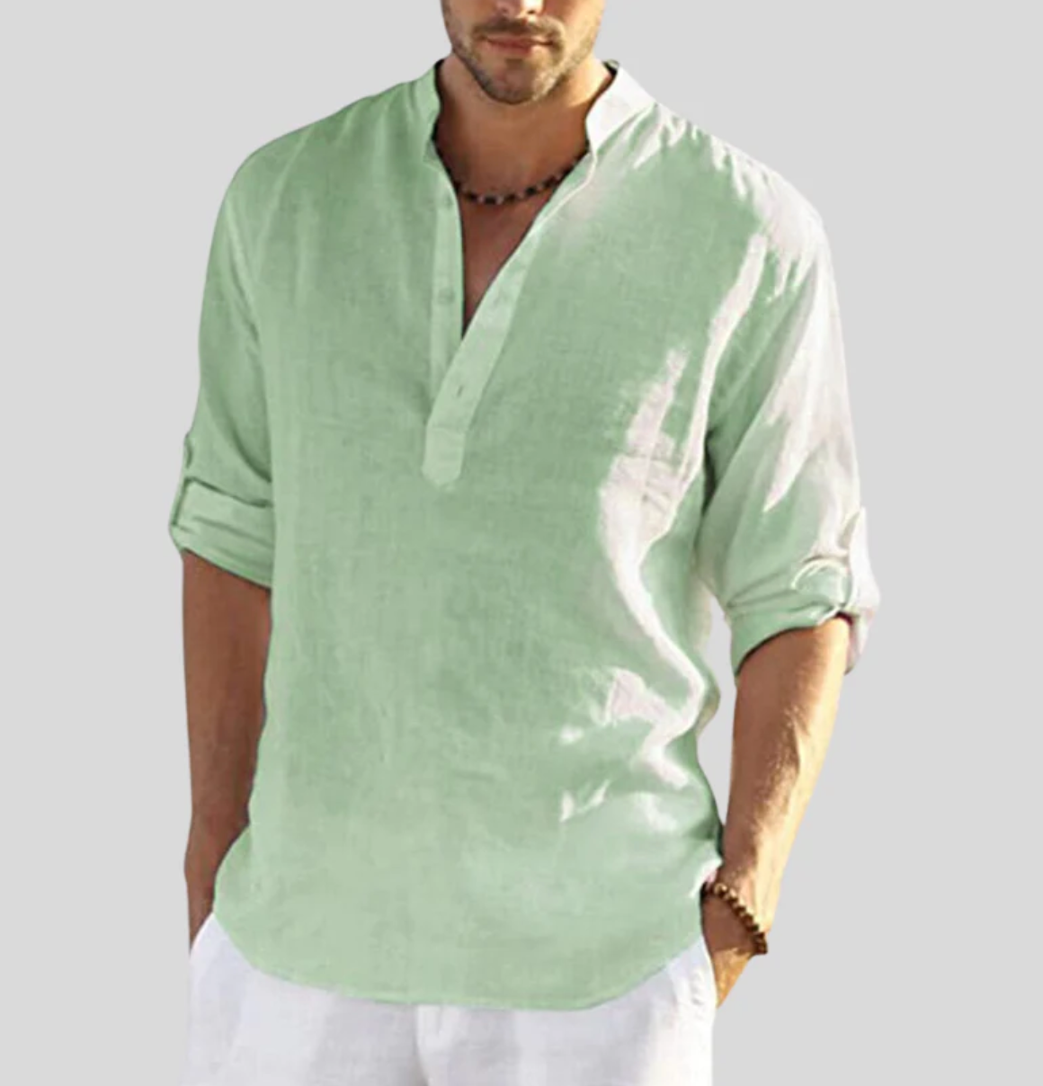 Ansel Linen Shirt for Men – Breathable Summer Shirt with Short Button Placket & Reversible Sleeves