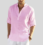 Ansel Linen Shirt for Men – Breathable Summer Shirt with Short Button Placket & Reversible Sleeves