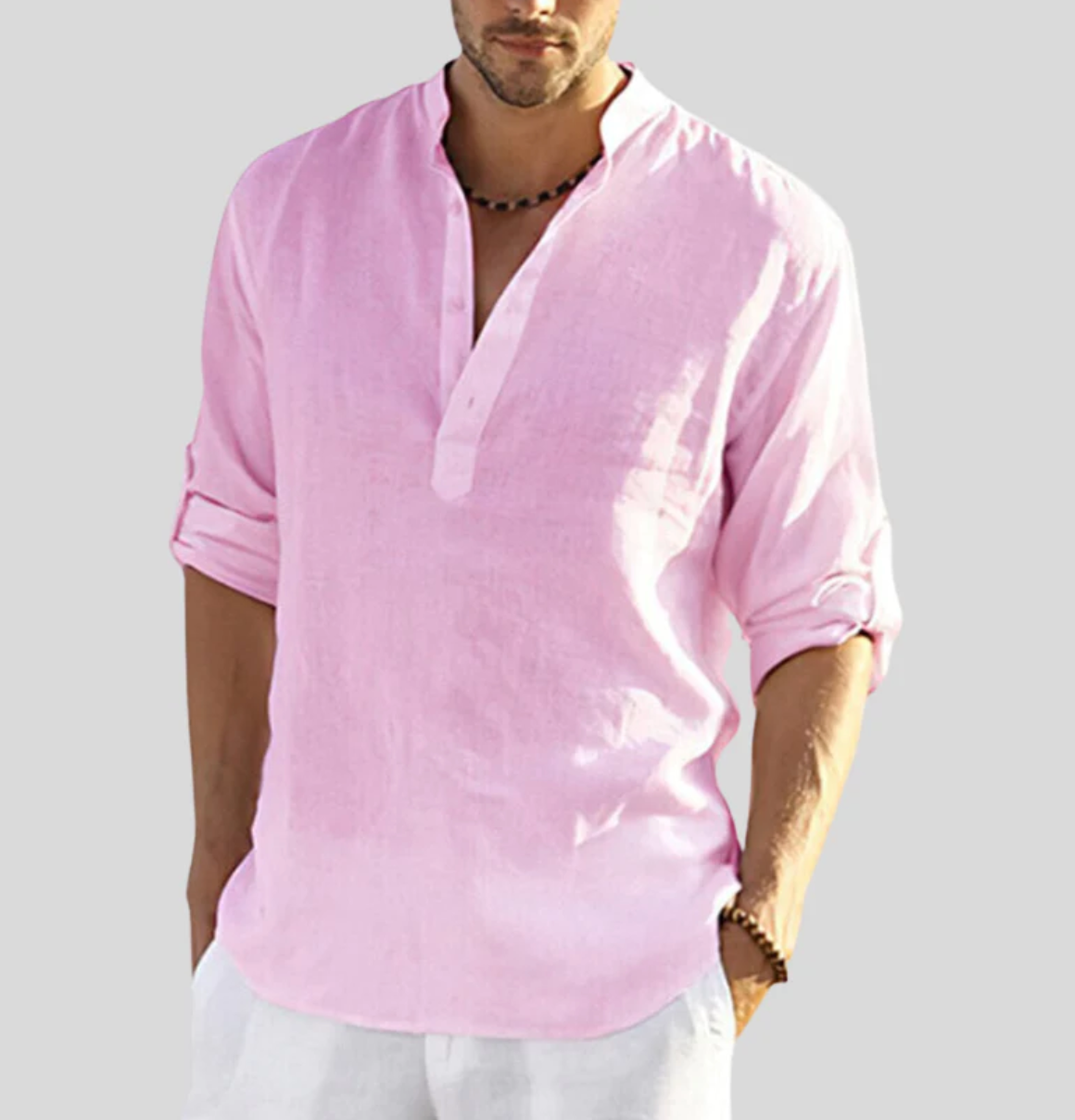 Ansel Linen Shirt for Men – Breathable Summer Shirt with Short Button Placket & Reversible Sleeves