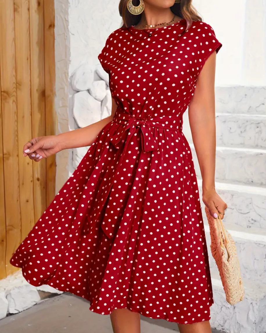 Thea Summer Dress for Women – Vintage Polka Dot Dress with Flowy Cut & Timeless Elegance