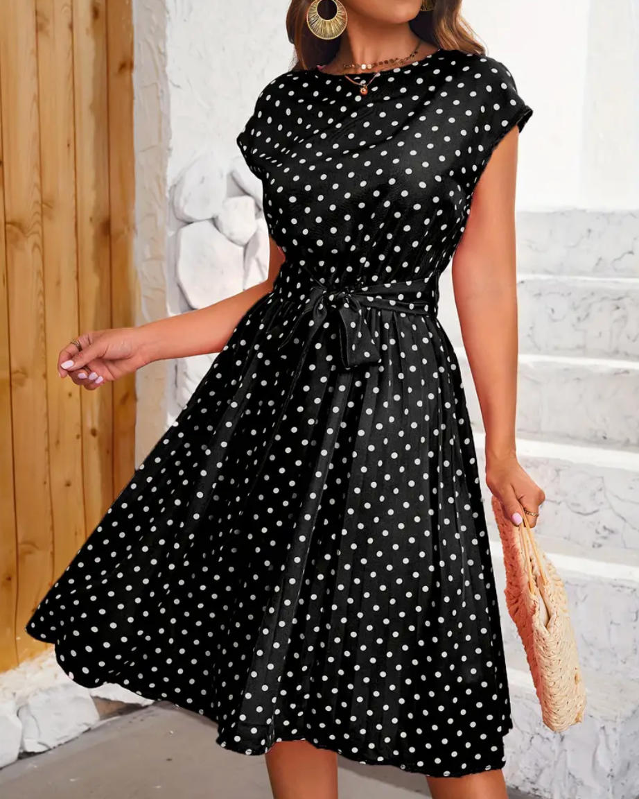 Thea Summer Dress for Women – Vintage Polka Dot Dress with Flowy Cut & Timeless Elegance