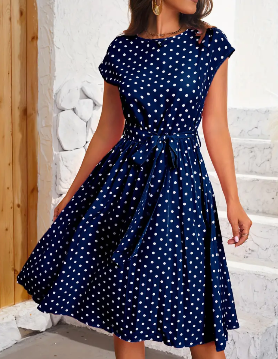 Thea Summer Dress for Women – Vintage Polka Dot Dress with Flowy Cut & Timeless Elegance