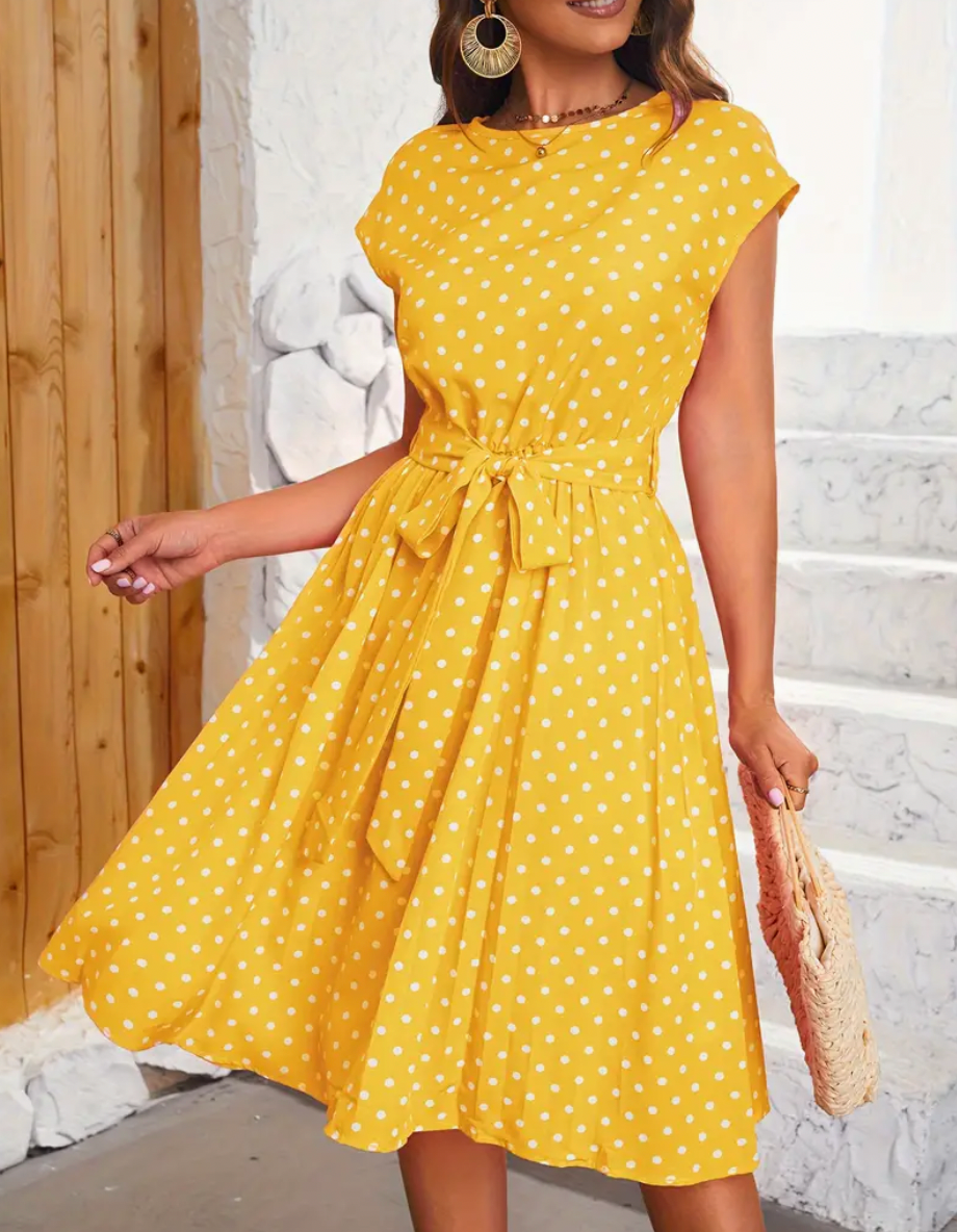 Thea Summer Dress for Women – Vintage Polka Dot Dress with Flowy Cut & Timeless Elegance