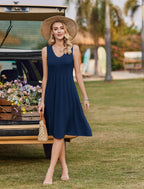 Zita Dress for Women – Sleeveless V-Neck, A-Line Midi Cut & Pockets, Pleated Waist, Summer