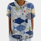 Bruna Blouse for Women – Casual Short-Sleeve Top with Pastoral Floral Print & Round Neck