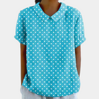 Bruna Blouse for Women – Casual Short-Sleeve Top with Pastoral Floral Print & Round Neck
