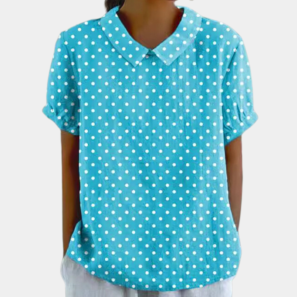 Bruna Blouse for Women – Casual Short-Sleeve Top with Pastoral Floral Print & Round Neck