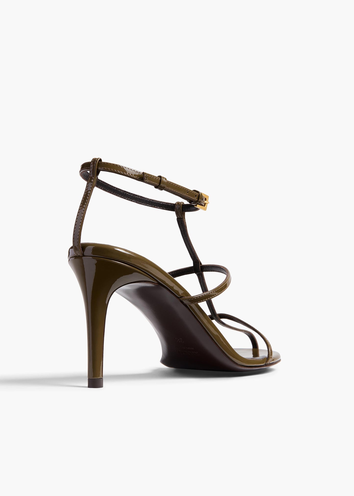 Cage Sandal in Dark Olive Patent Leather
