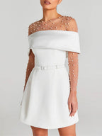 Haziel Cocktail Dress for Women – Sleeveless Skater Dress with Boat Neck, Belt & Elegant Cut