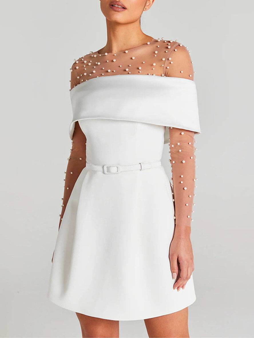 Haziel Cocktail Dress for Women – Sleeveless Skater Dress with Boat Neck, Belt & Elegant Cut
