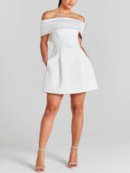 Haziel Cocktail Dress for Women – Sleeveless Skater Dress with Boat Neck, Belt & Elegant Cut