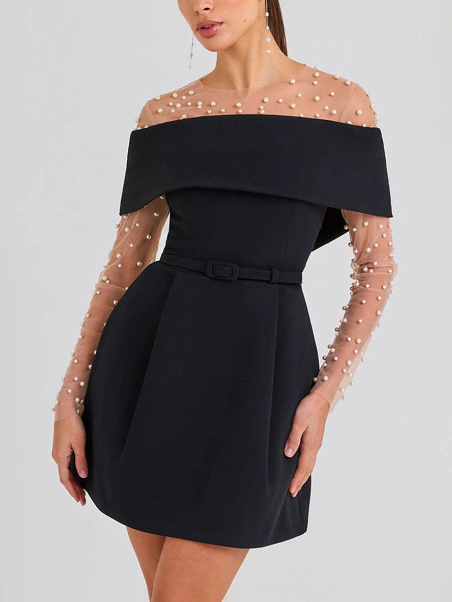 Haziel Cocktail Dress for Women – Sleeveless Skater Dress with Boat Neck, Belt & Elegant Cut
