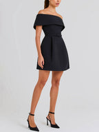 Haziel Cocktail Dress for Women – Sleeveless Skater Dress with Boat Neck, Belt & Elegant Cut