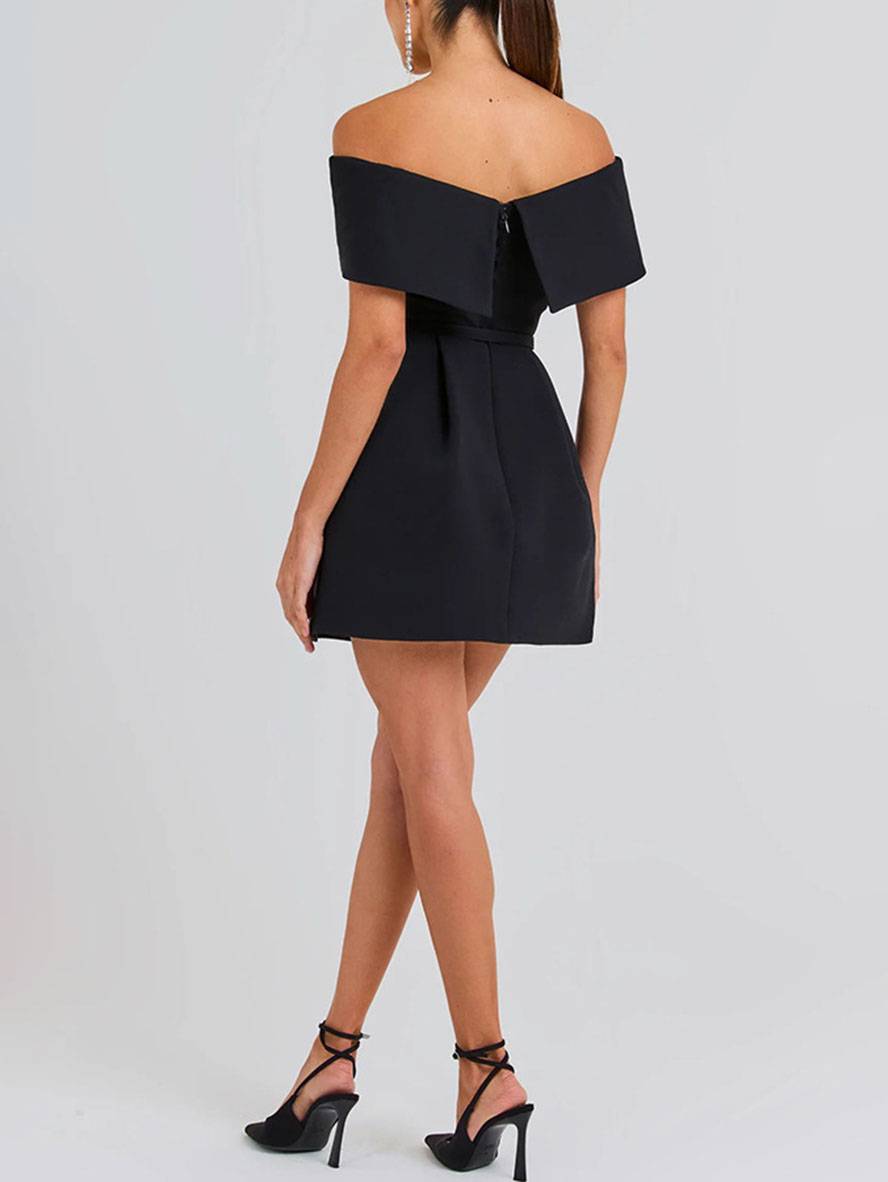 Haziel Cocktail Dress for Women – Sleeveless Skater Dress with Boat Neck, Belt & Elegant Cut