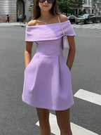 Haziel Cocktail Dress for Women – Sleeveless Skater Dress with Boat Neck, Belt & Elegant Cut