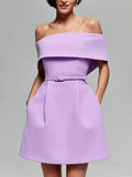 Haziel Cocktail Dress for Women – Sleeveless Skater Dress with Boat Neck, Belt & Elegant Cut