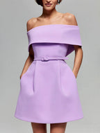 Haziel Cocktail Dress for Women – Sleeveless Skater Dress with Boat Neck, Belt & Elegant Cut