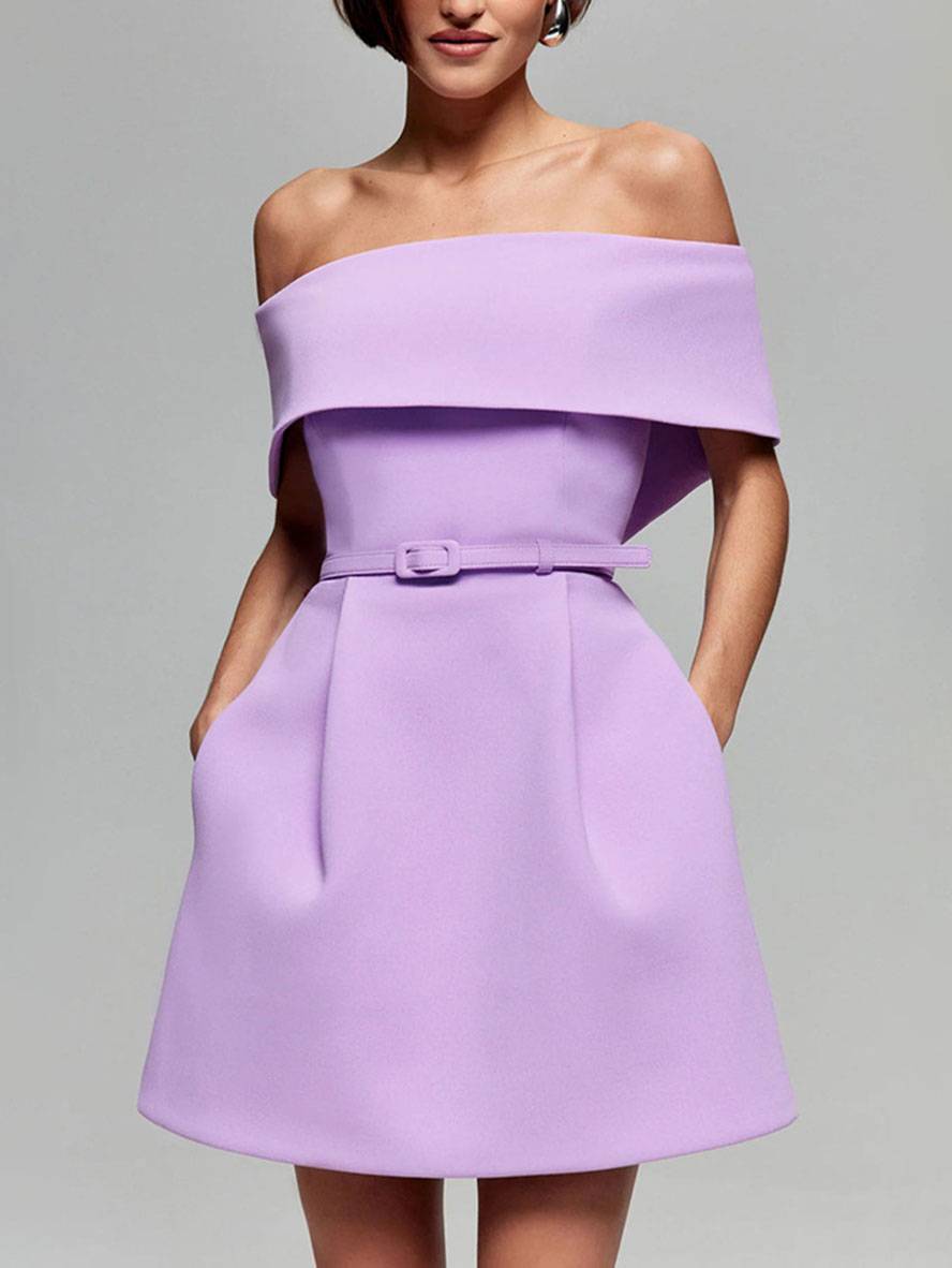 Haziel Cocktail Dress for Women – Sleeveless Skater Dress with Boat Neck, Belt & Elegant Cut