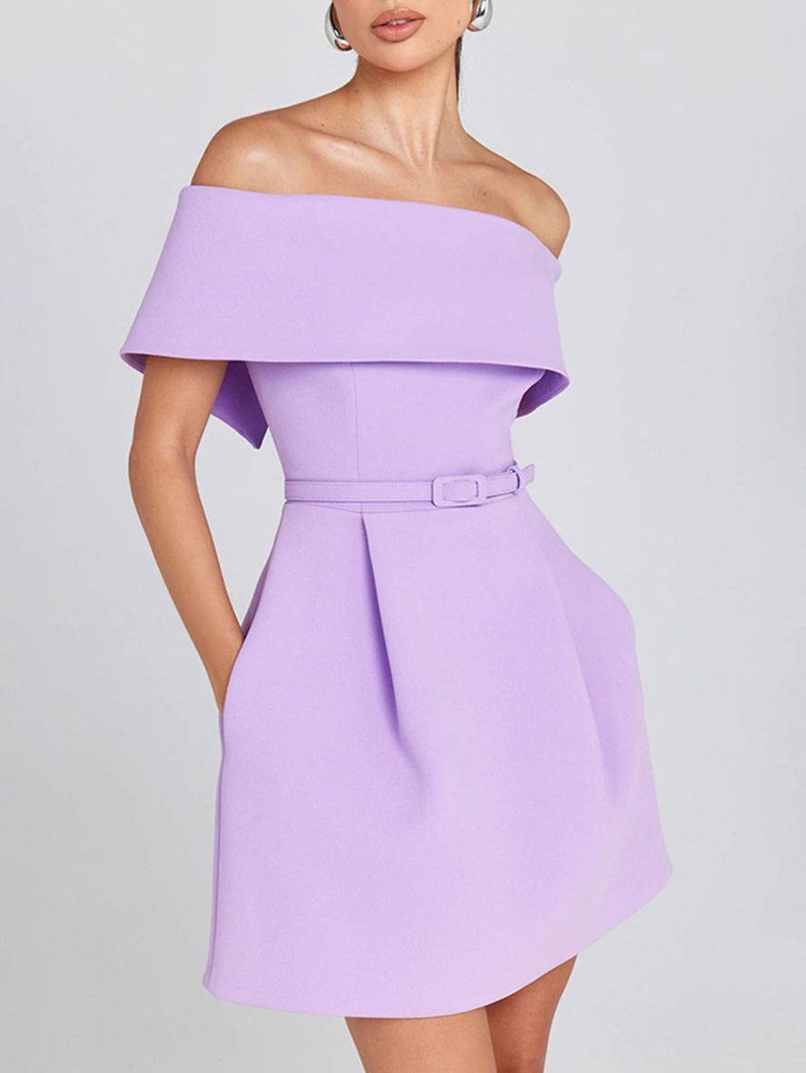 Haziel Cocktail Dress for Women – Sleeveless Skater Dress with Boat Neck, Belt & Elegant Cut