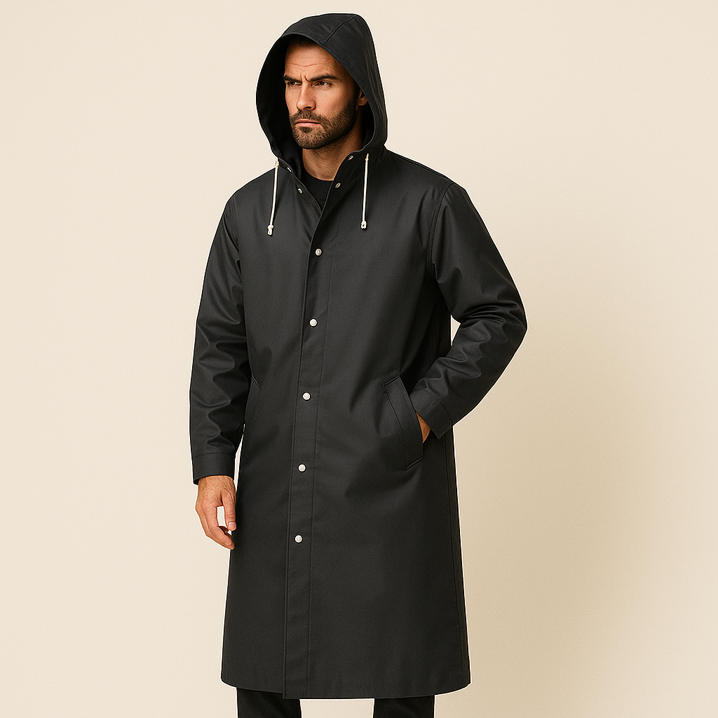Adrien Raincoat for Men – Long Breathable Waterproof Coat with Adjustable Hood