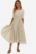 Vera Elegant Dress for Women – Lace & Chiffon Dress, A-Line, Mid-Length & Short Sleeves