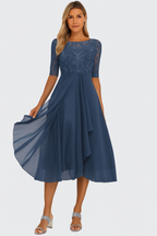 Vera Elegant Dress for Women – Lace & Chiffon Dress, A-Line, Mid-Length & Short Sleeves