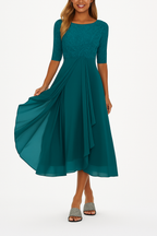 Vera Elegant Dress for Women – Lace & Chiffon Dress, A-Line, Mid-Length & Short Sleeves