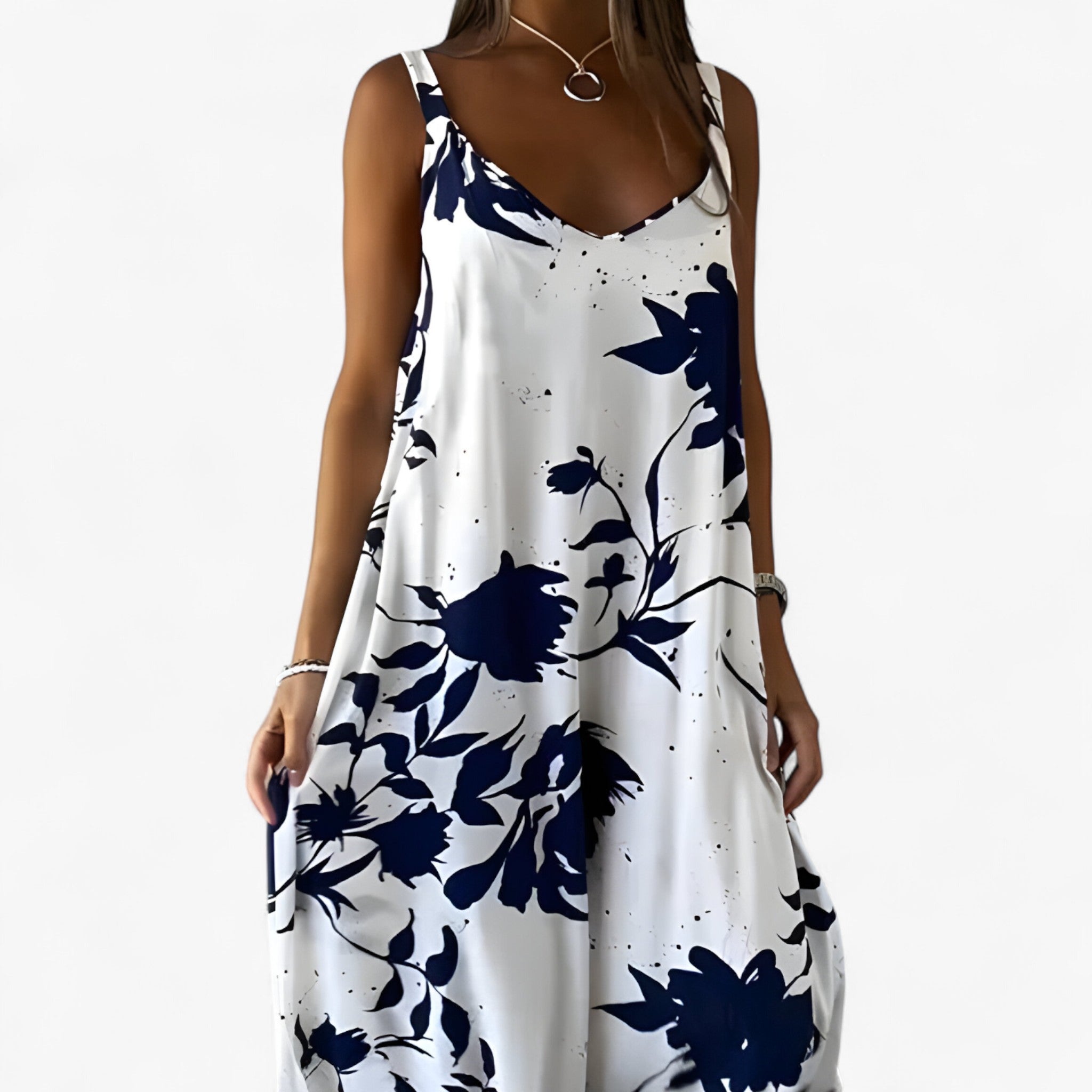 Daniela Summer Dress for Women – Sleeveless Floral Dress in Light Cotton for Sunny Days