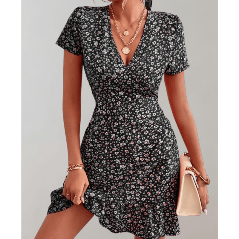 Daria Floral Dress for Women – Flowy Hem, V-Neckline and Discreet Waist by Looksy