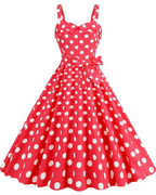 Rosie Dress for Women – Vintage Polka Dot Midi Dress, Sleeveless V-Neck, High Waist, Rockabilly Chic