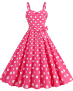 Rosie Dress for Women – Vintage Polka Dot Midi Dress, Sleeveless V-Neck, High Waist, Rockabilly Chic