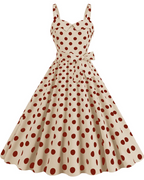 Rosie Dress for Women – Vintage Polka Dot Midi Dress, Sleeveless V-Neck, High Waist, Rockabilly Chic