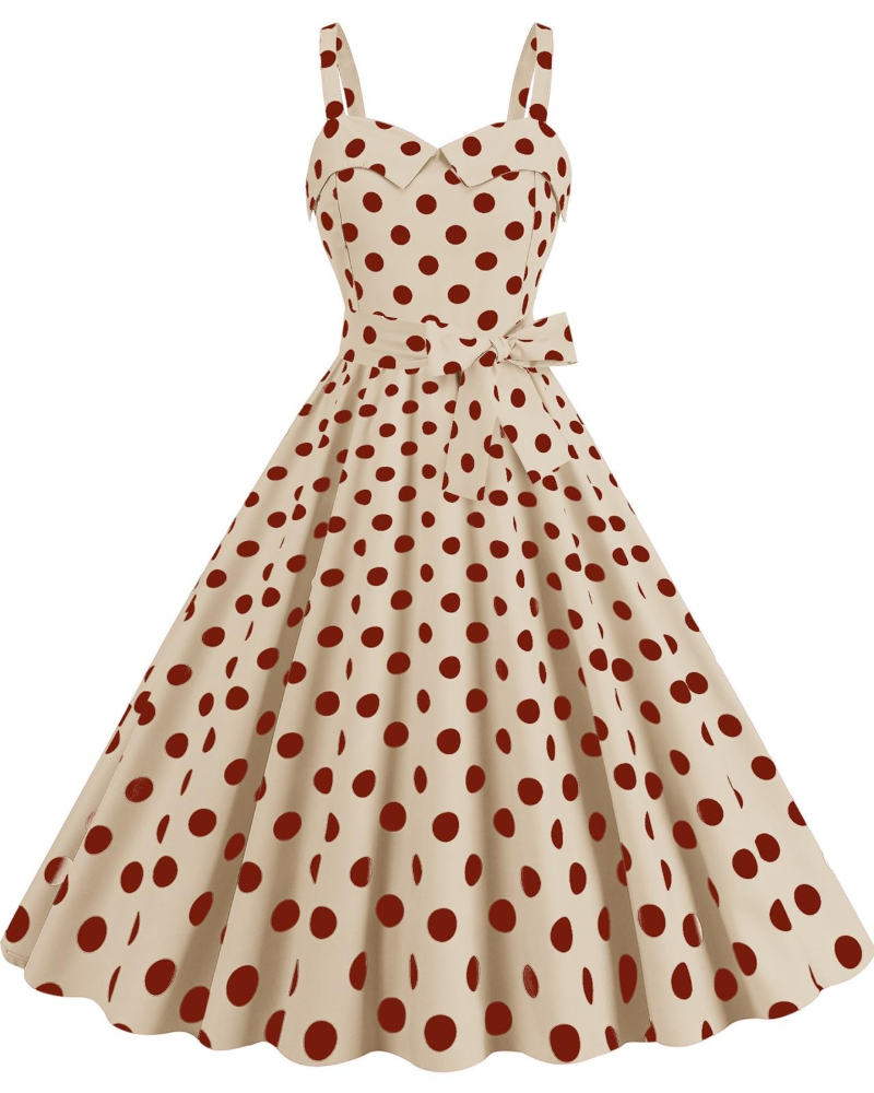 Rosie Dress for Women – Vintage Polka Dot Midi Dress, Sleeveless V-Neck, High Waist, Rockabilly Chic